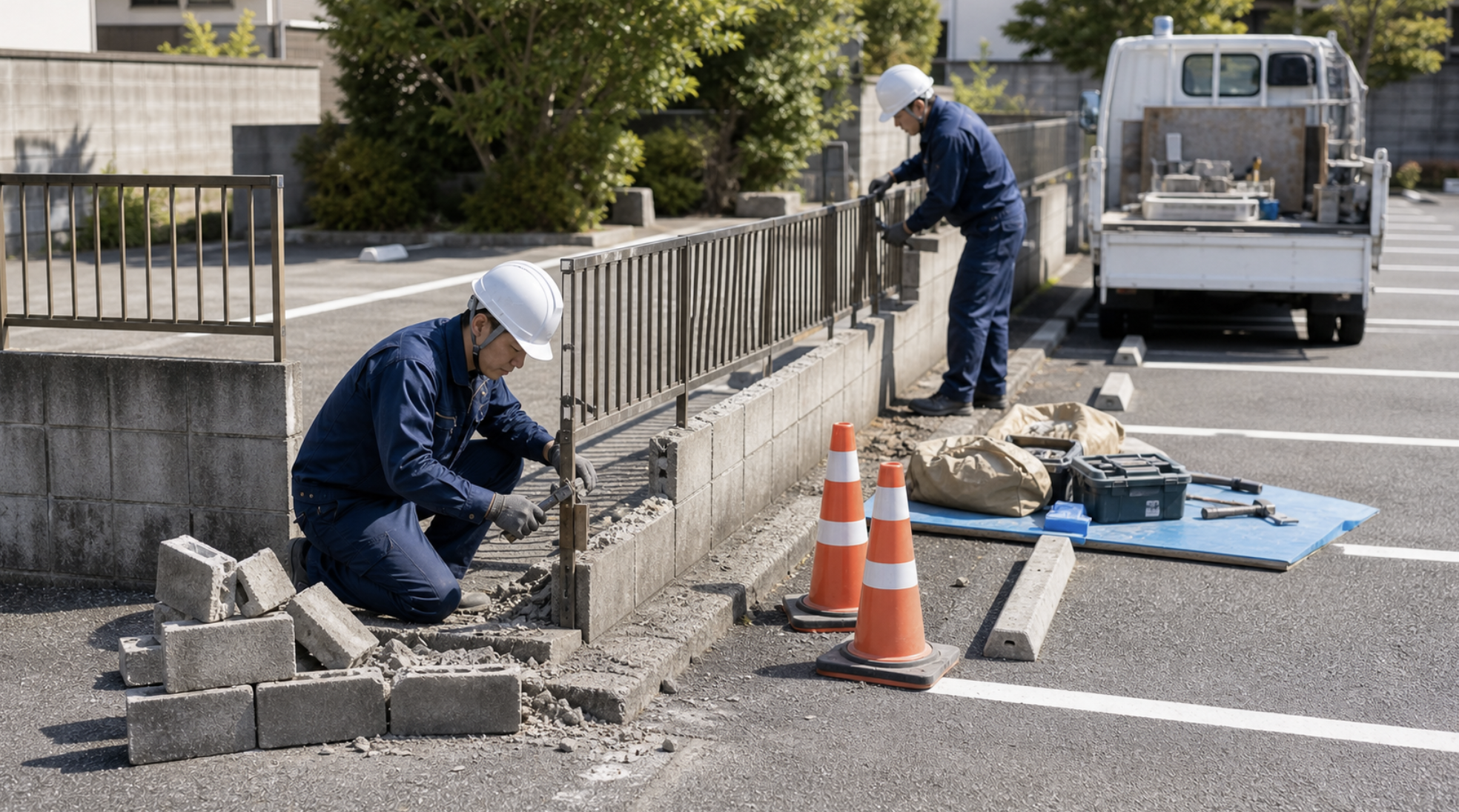 駐車場フェンス・ブロック塀解体